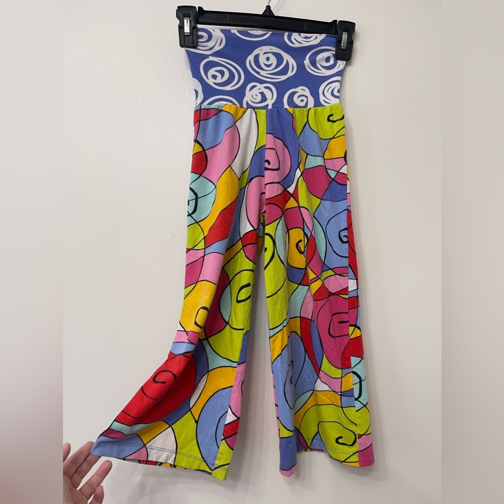 Three Friends Retro Print Fold Over Waist Pants